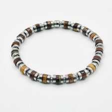 Pulseira aço com pedras olho de tigre