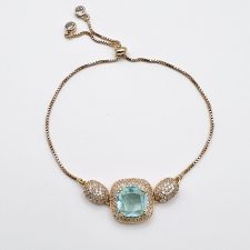Pulseira dourada com pedra verde água SJ